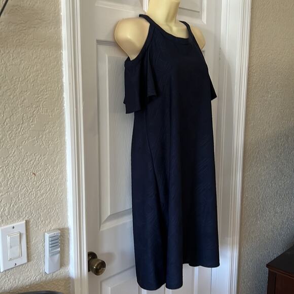 J.Taylor Woman Size 10 Navy Blue Textured Cold Shoulder Knit Dress NWT - Picture 3 of 11